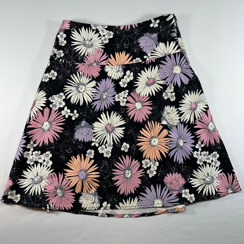 Lily Floral Mini Skirt Black Pink Purple Daisy A-Line‎ Cotton Stretch Medium